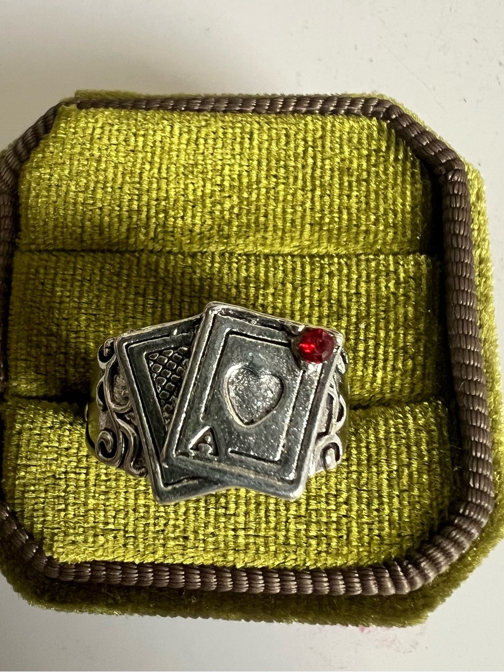 Sterling Silver Ace of Hearts Playing Card Ring with Red Stone Size 7